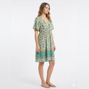 Kojooin NWOT Floral Print Dress with Blue and Yellow Accents